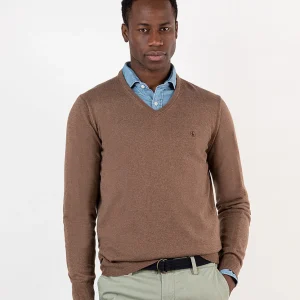 Jersey Cuello Pico Coderas Marrón