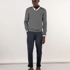 Jersey Cuello Pico Coderas Gris Melange