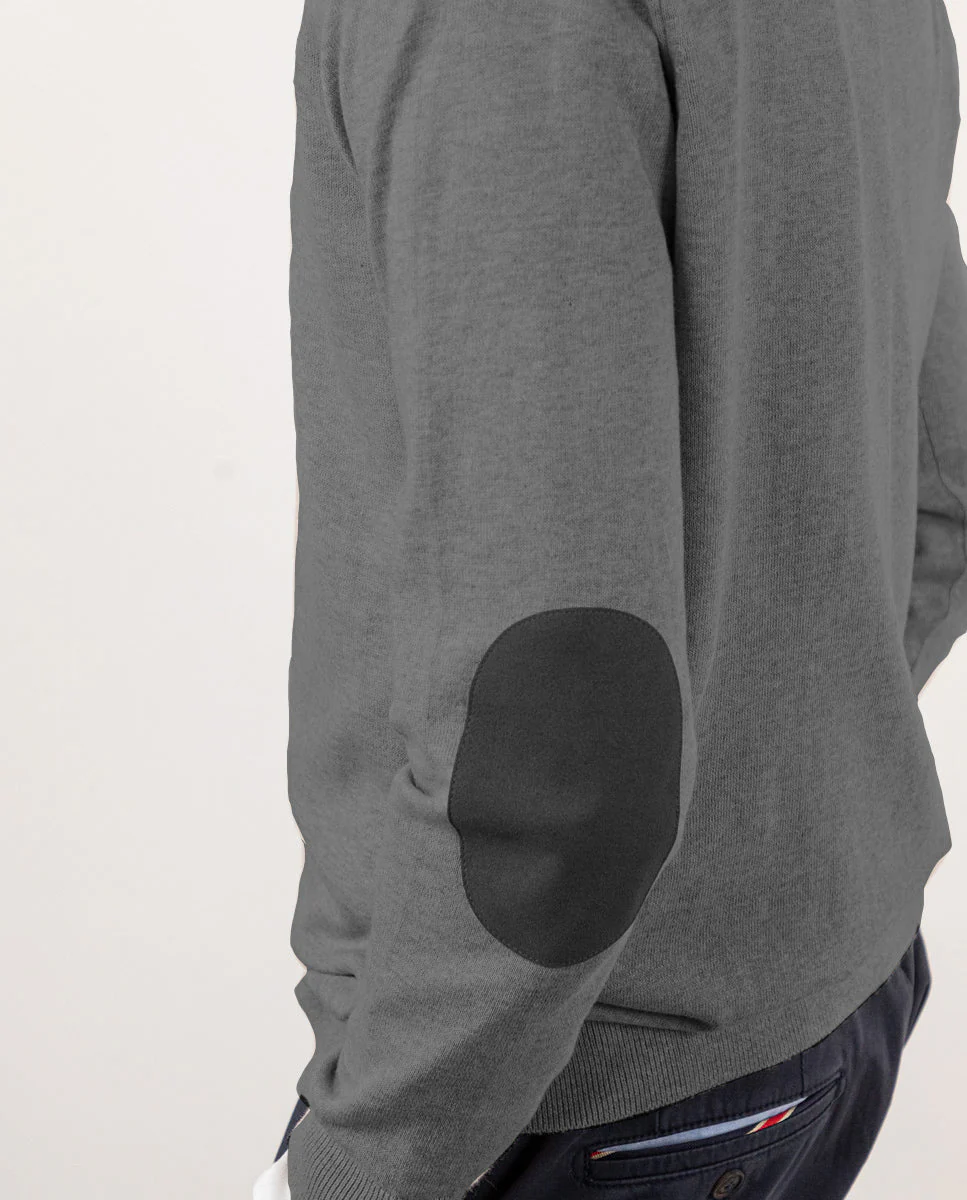 Jersey Cuello Pico Coderas Gris Melange - Imagen 3