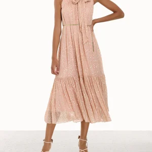 Vestido Formal Sleeveless Tie Neck Rosa Claro