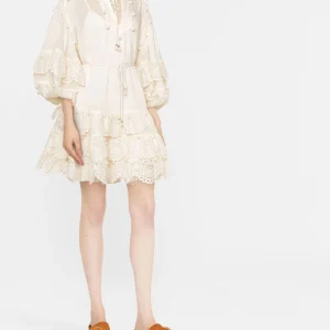 Vestido Casual Lyre Trim Mini Beige