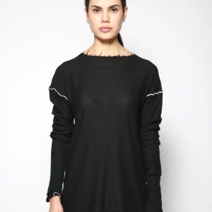 Top Coverstitch Crewneck Negro