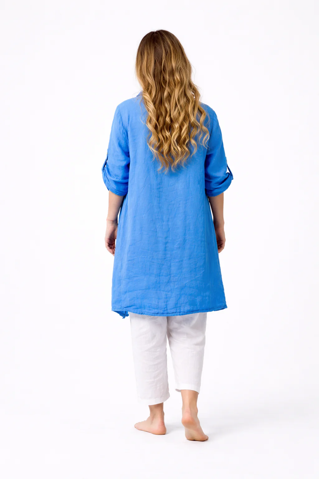 Campera de Lino Larga Azul - Imagen 3