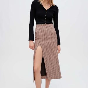 Falda midi abierta de pata de gallo