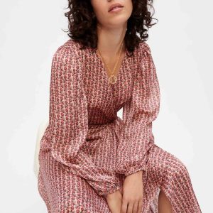 Vestido drapeado de raso estampado