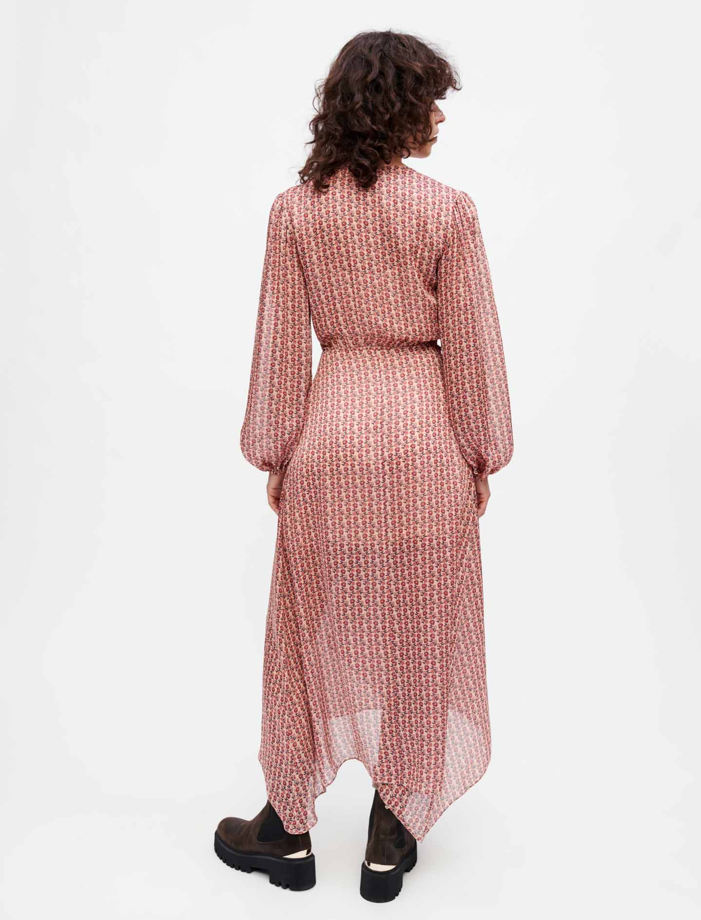 Vestido drapeado de raso estampado - Imagen 4