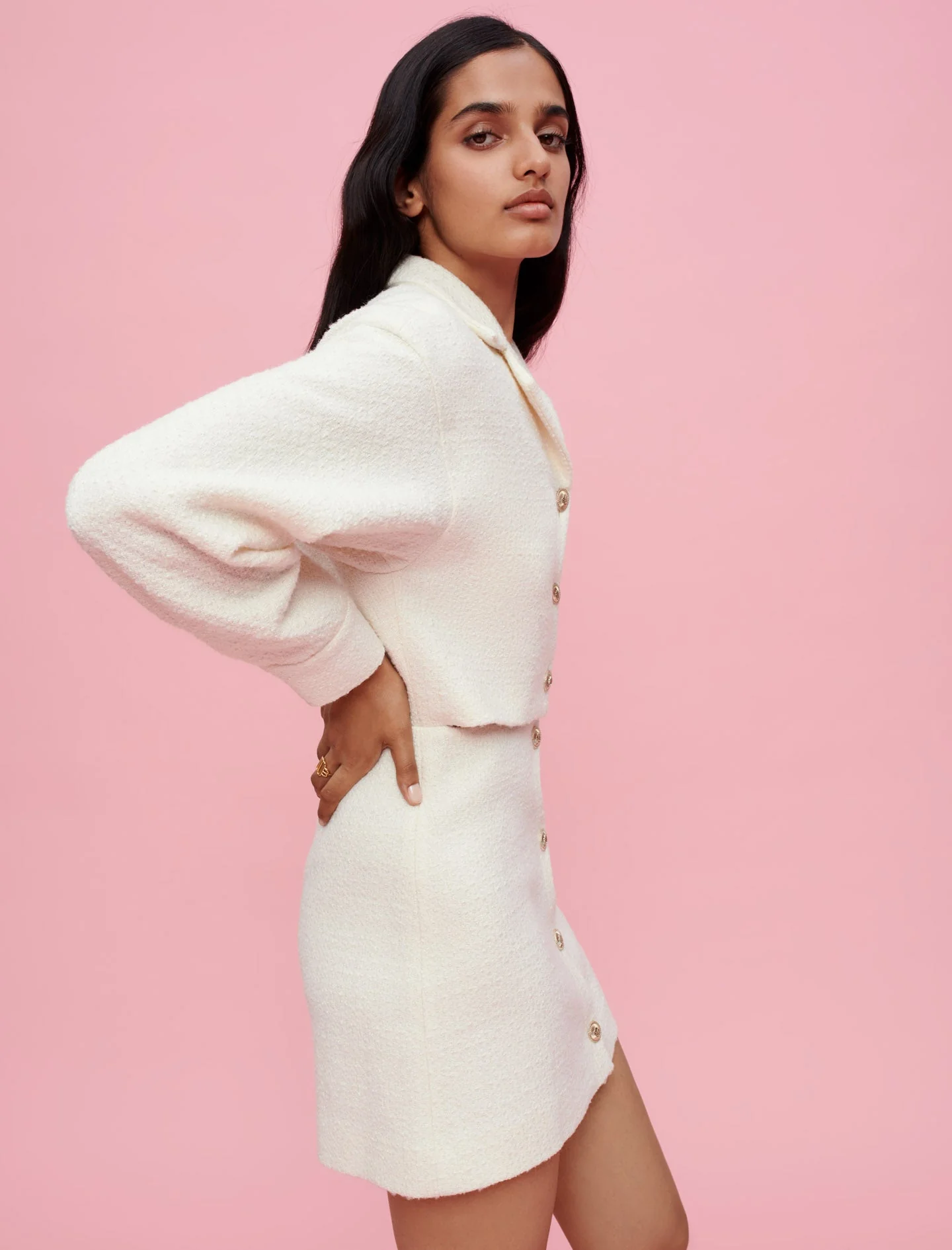 Vestido tweed textura y abertura frontal - Imagen 3