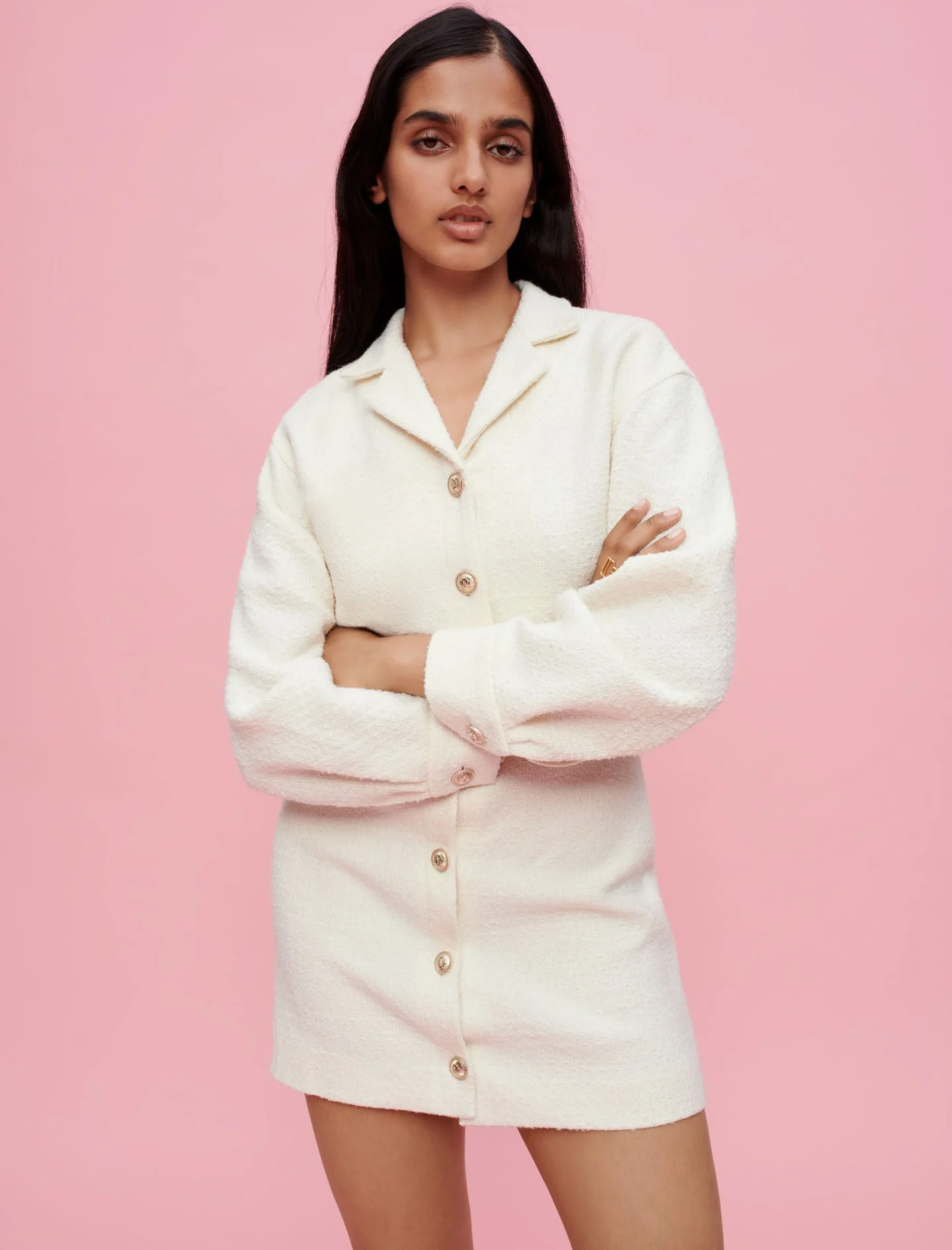 Vestido tweed textura y abertura frontal - Imagen 4