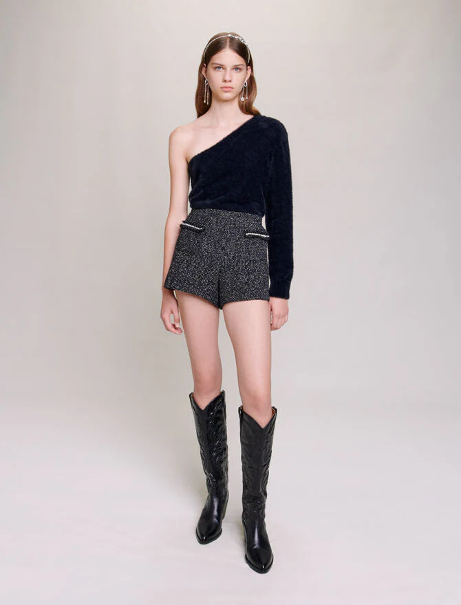 Pantalón corto de tweed con lentejuelas