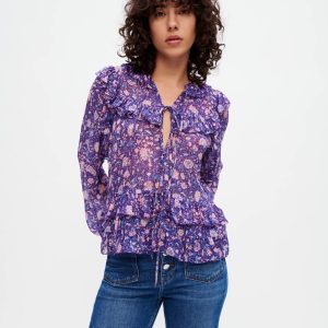 Top de viscosa con estampado de dalias