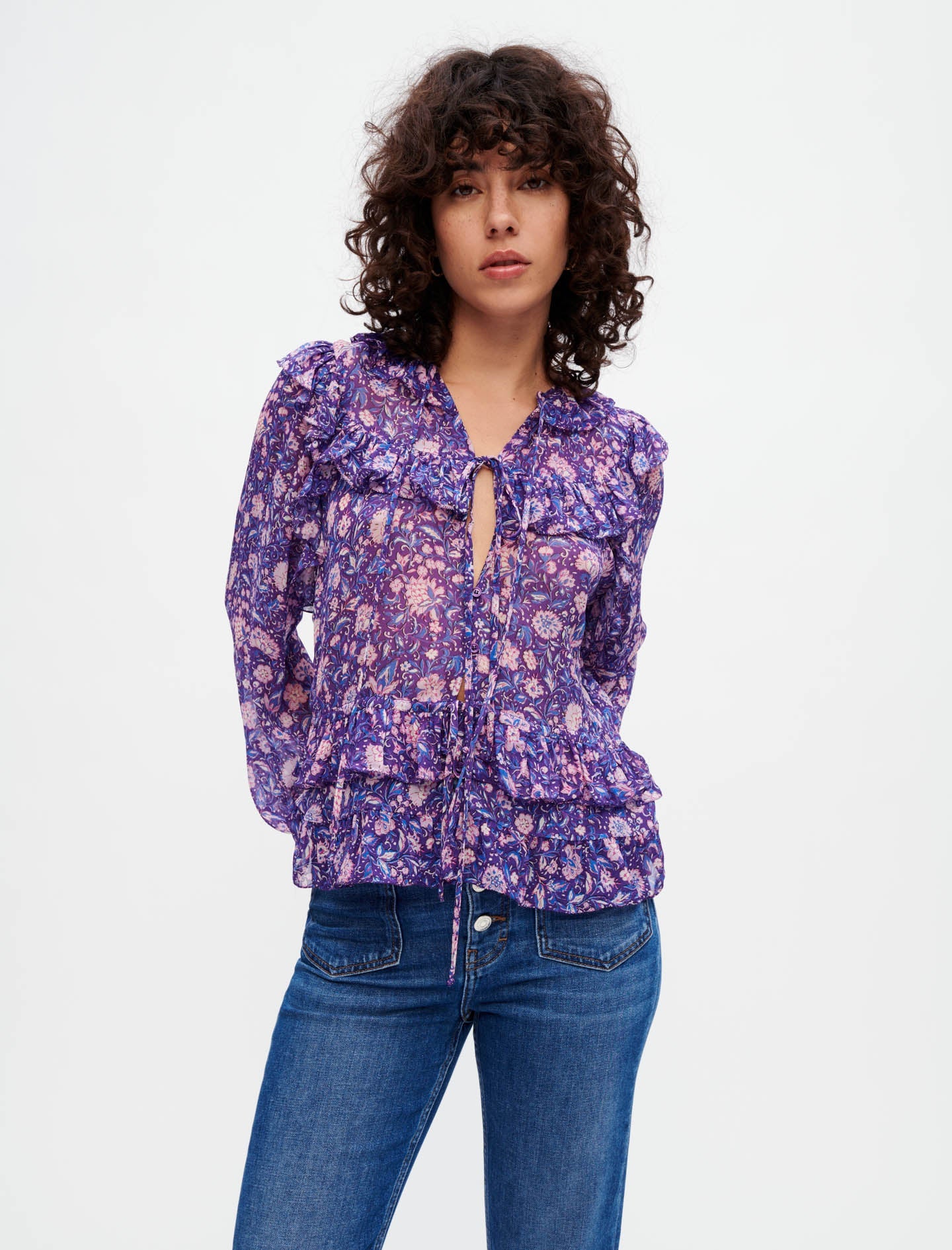 Top de viscosa con estampado de dalias