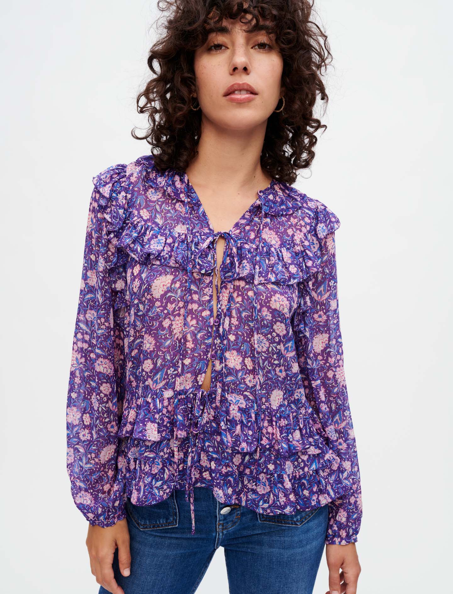 Top de viscosa con estampado de dalias - Imagen 3