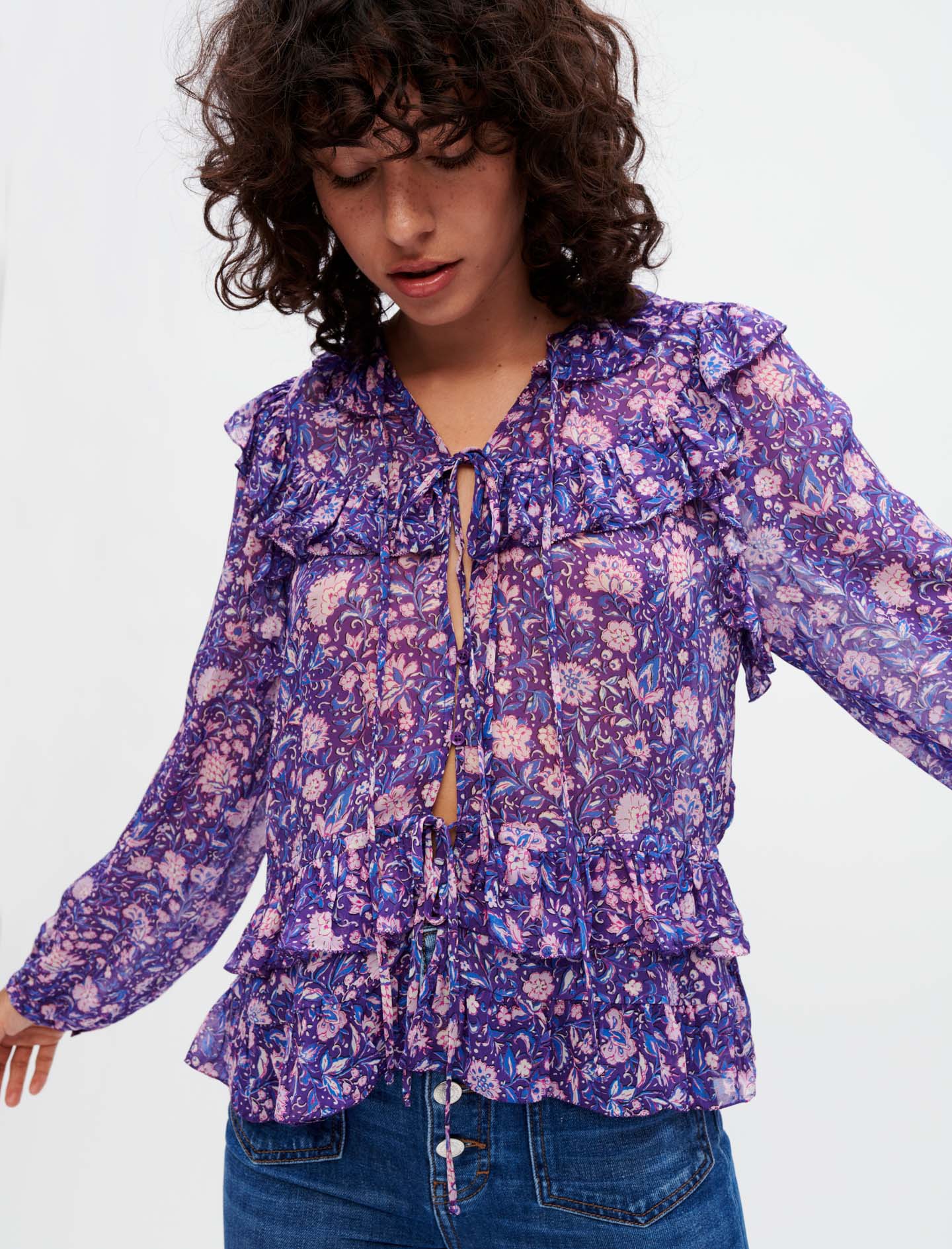 Top de viscosa con estampado de dalias - Imagen 6