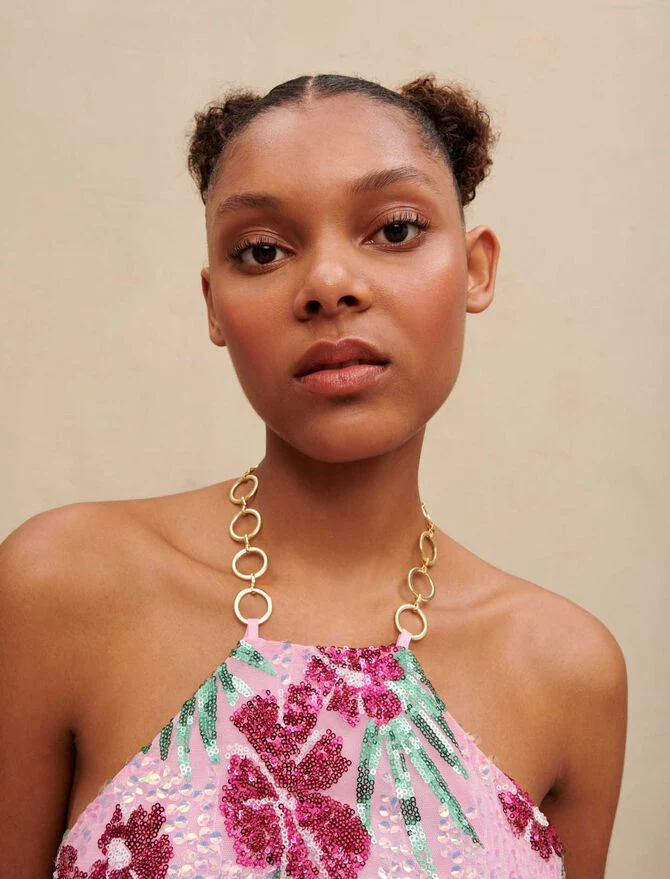 Top corto de lentejuelas con hibisco - Imagen 3