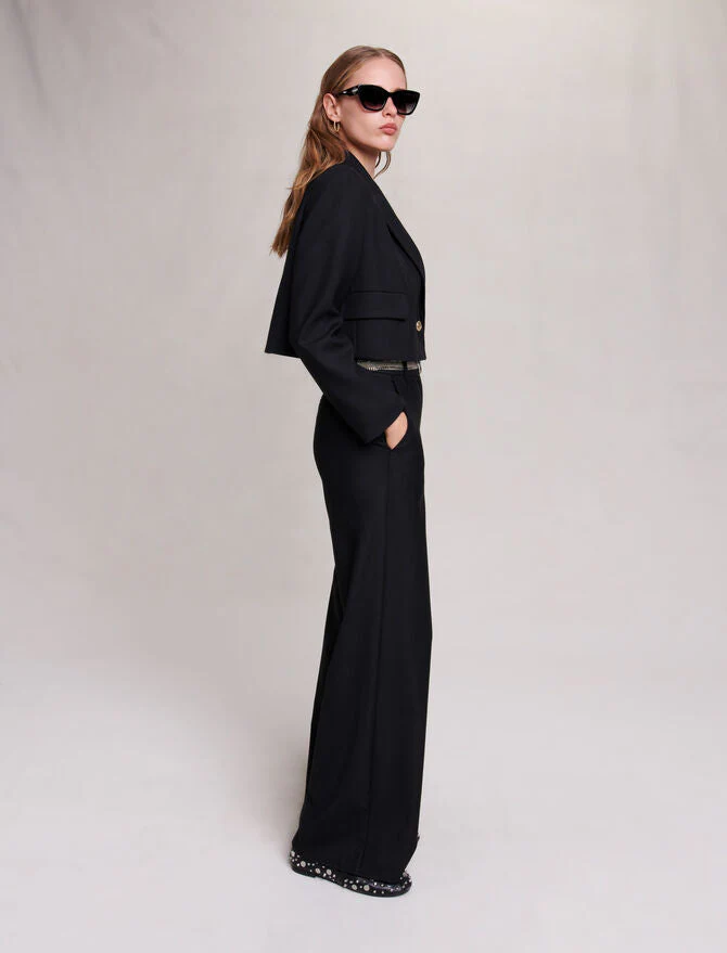 Chaqueta de traje corta recta de mezcla de lana - Imagen 3