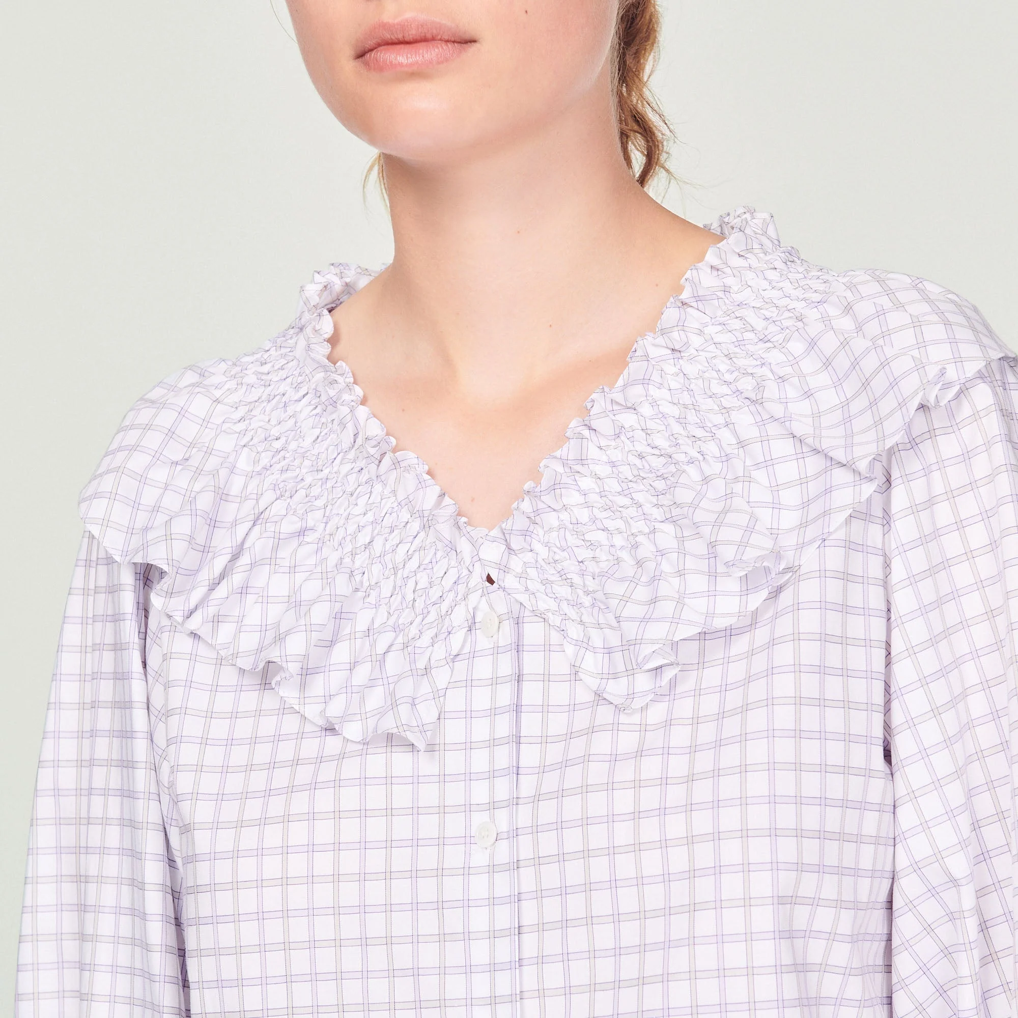 Camisa de cuello avolantado de cuadros - Imagen 3