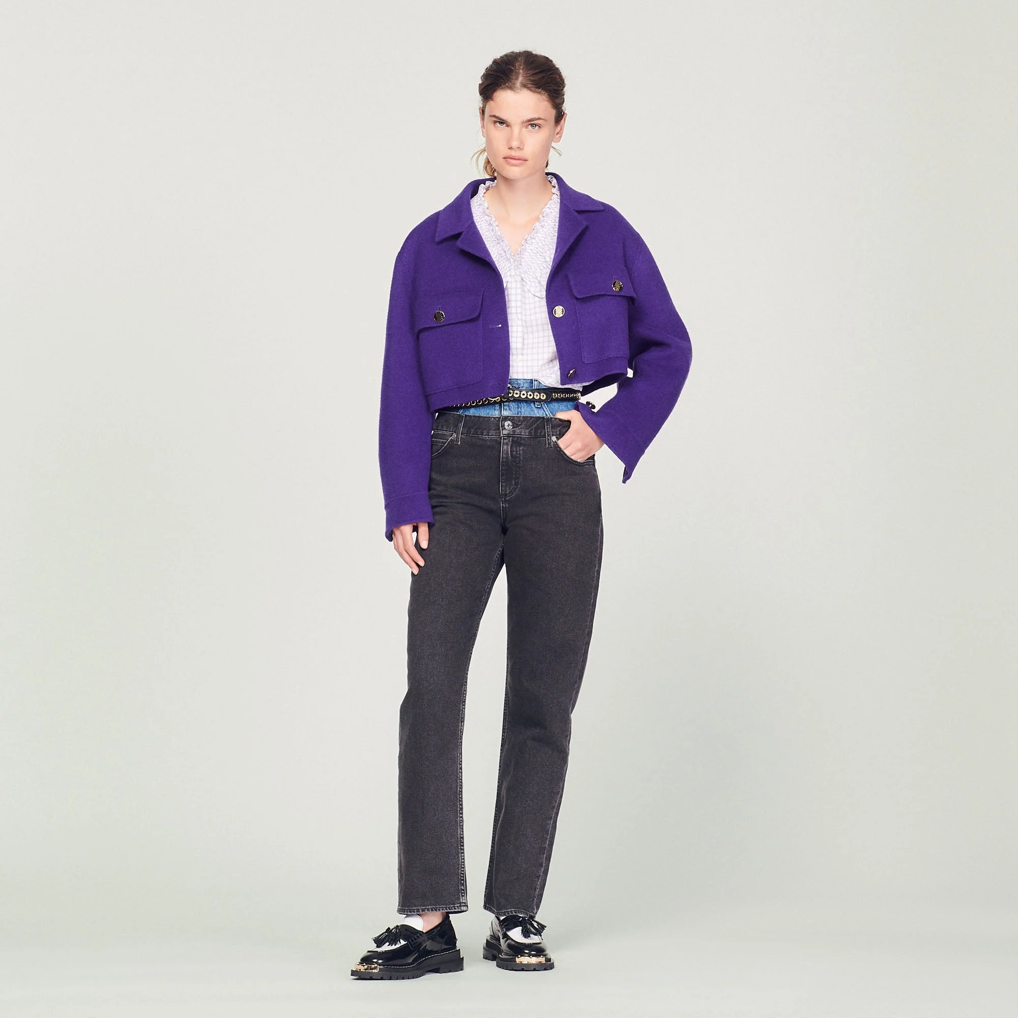 Camisa de cuello avolantado de cuadros - Imagen 4