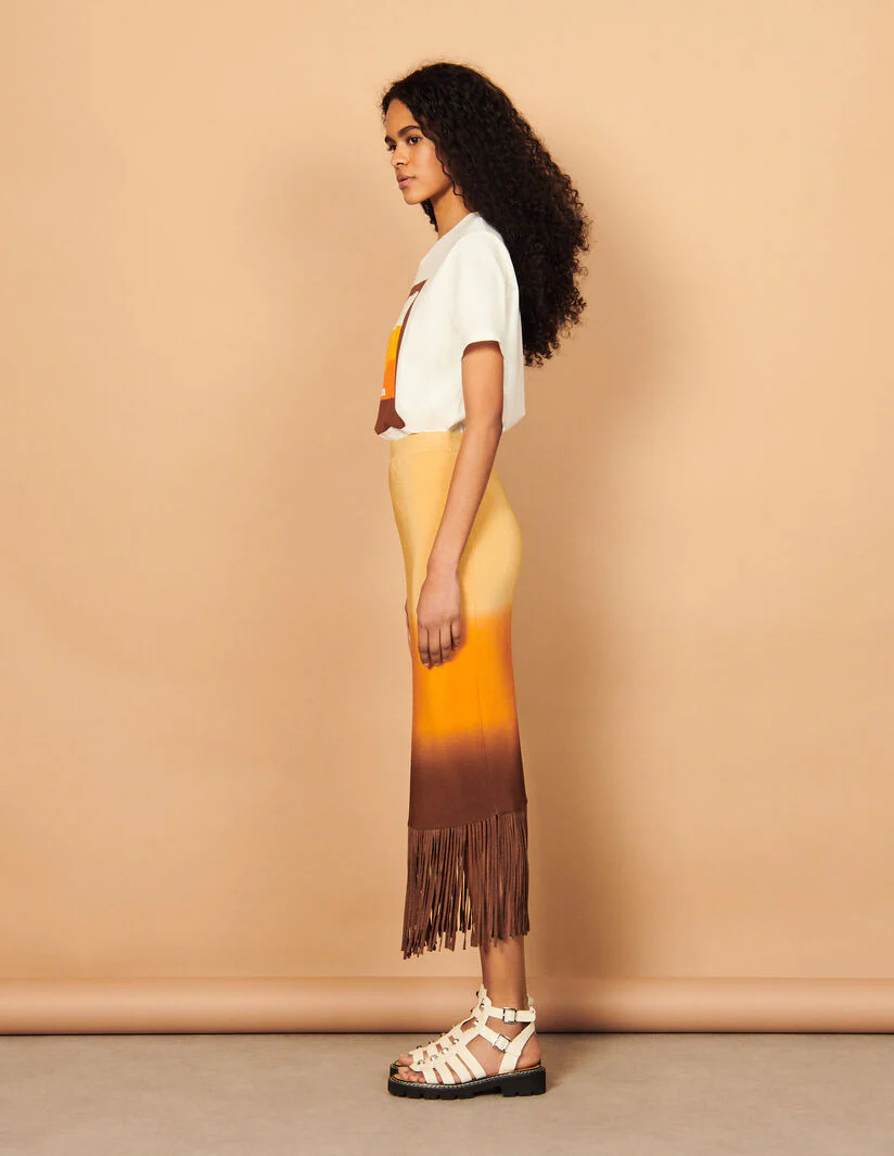 Falda midi con flecos y tie & dye - Imagen 3