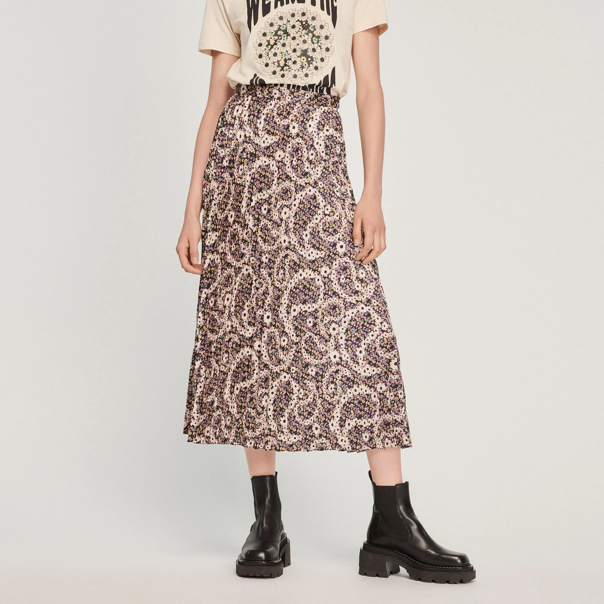 Falda midi plisada y estampada - Imagen 4