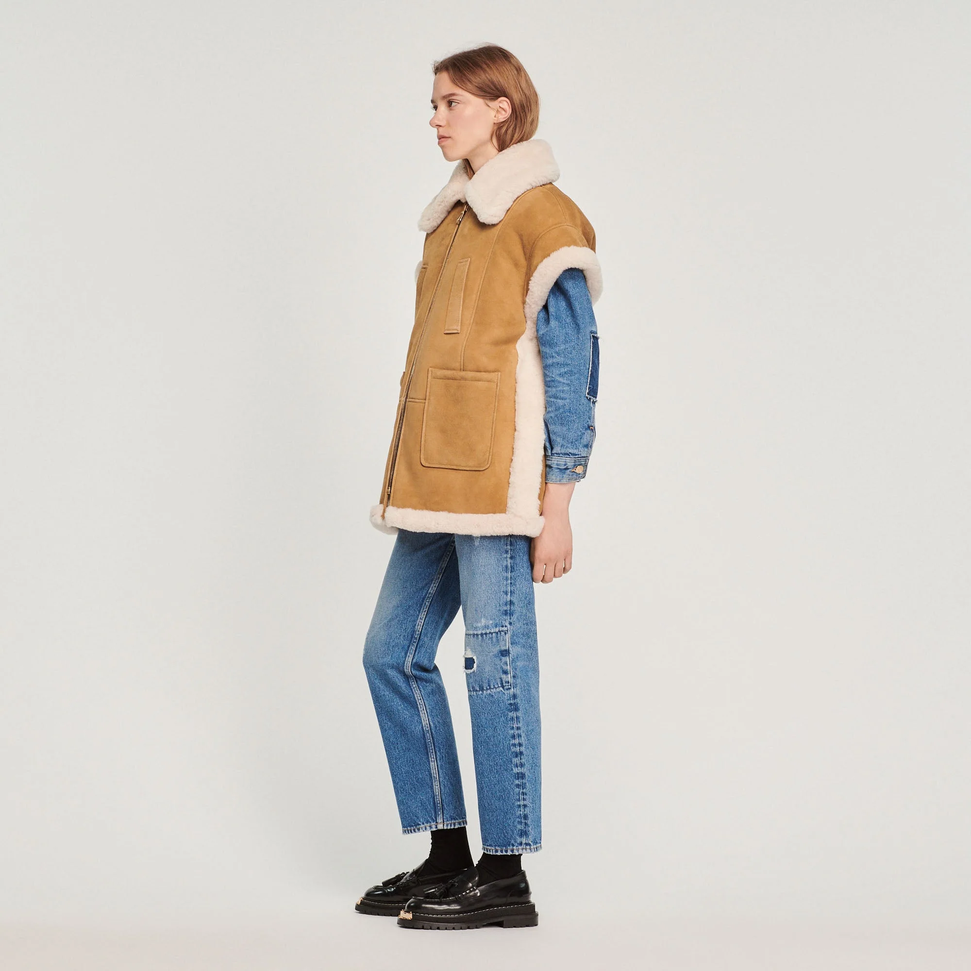 Abrigo sin mangas de piel lanuda - Imagen 6