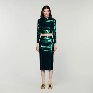 Jersey corto de punto con lentejuelas