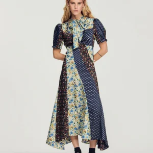 Vestido largo estampado cuello con lazo