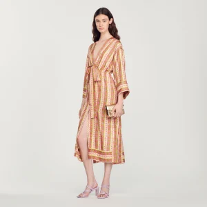 Vestido caftán, estampado Flower Stripes