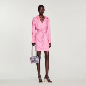 Vestido drapeado de manga larga