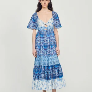 Vestido largo con estampado de fular