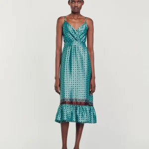 Vestido midi satinado estampado