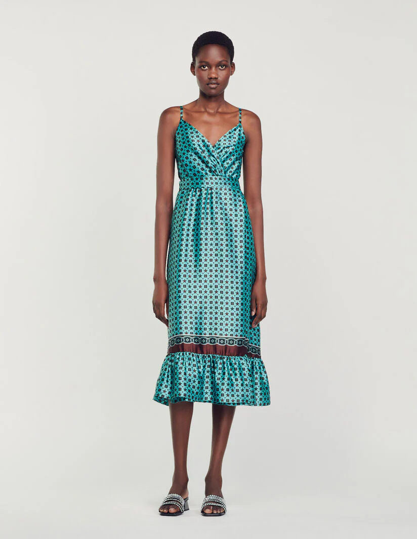 Vestido midi satinado estampado