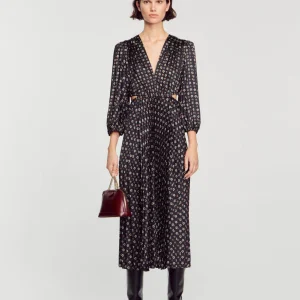 Vestido largo plisado estampado