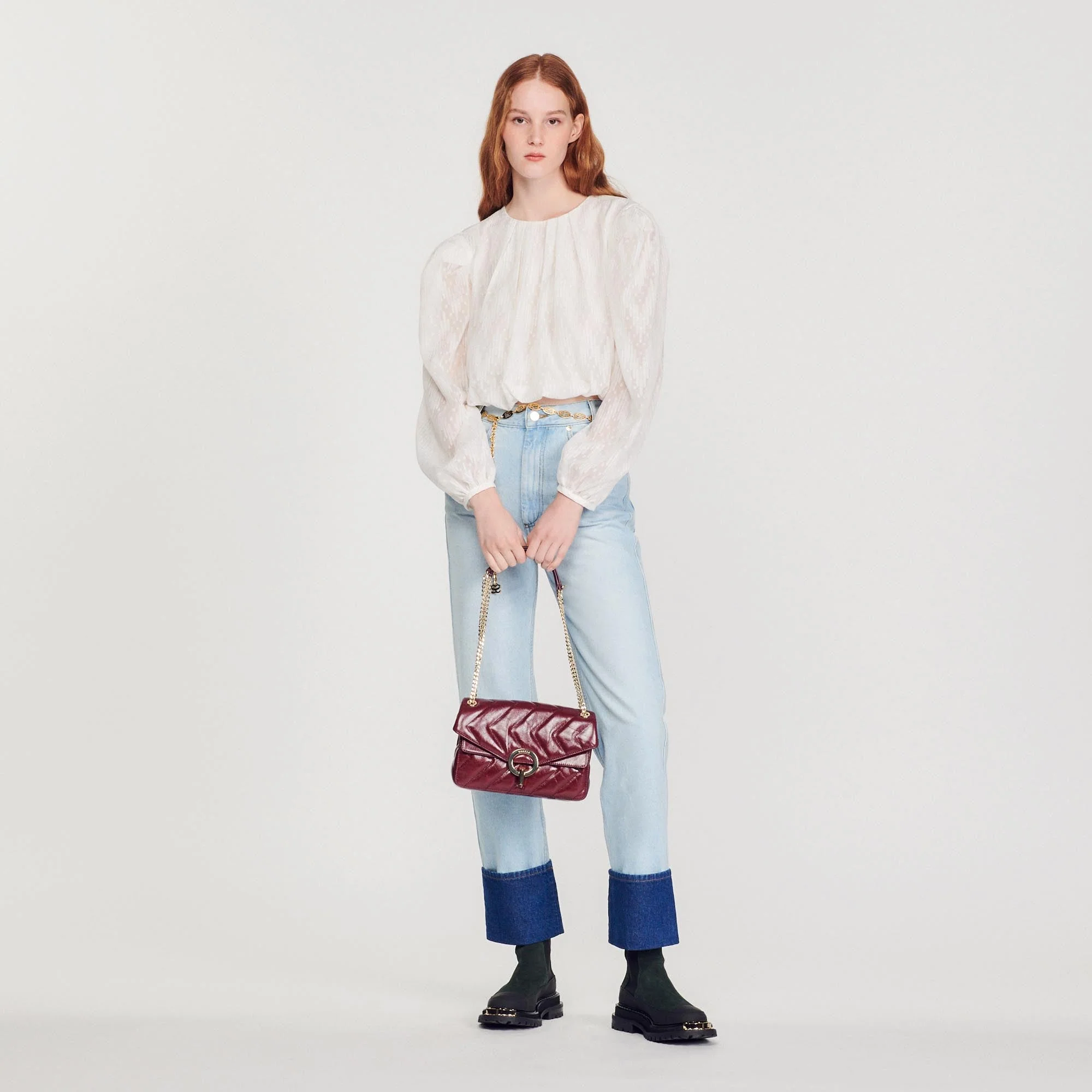 Top corto de manga con volumen