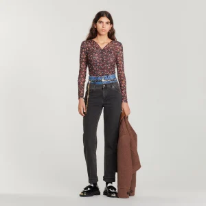 Top de tul con estampado floral