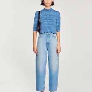 Top de punto smock estampado