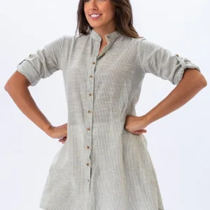 Camisa Larga a Rayas Finas Verde