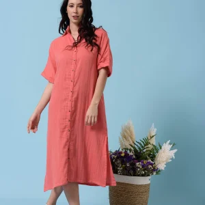 Camisa Larga Cotton Gauze Coral