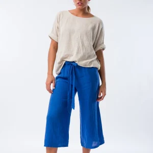 Pantalón Corto de Lino Azul